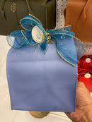 Mothers Day Elegant Red Faux Leather Gift Bag with Golden Ribbon Blue