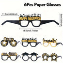 Graduation Paper Glasses - Black & Golden "GRAD" Photo Booth Props 6 pcs