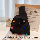 Qaranqashow Chic Colorful Pom-Pom Decor Tote Bag black