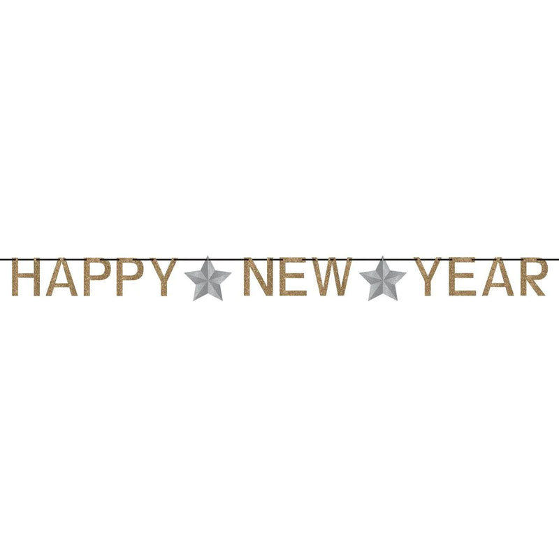 Happy New Year Glitter Gold & Silver Banner