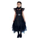 Wednesday Fancy Black Prom Dress with Belt Child Halloween Costumes for Trick or Treat Roleplay Dress Up Theme Party