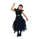 Wednesday Fancy Black Prom Dress with Belt Child Halloween Costumes for Trick or Treat Roleplay Dress Up Theme Party