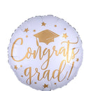 Congrats Grad White & Gold Foil Balloon
