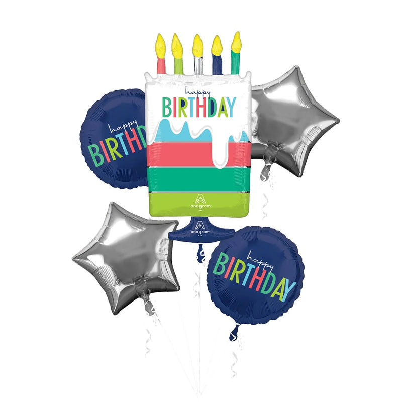 Modern Birthday Foil Balloon Bouquet 5pcs