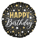 Happy Birthday Black Gold Silver Satin Foil Balloon