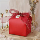 Mothers Day Elegant Red Faux Leather Gift Bag with Golden Ribbon Red