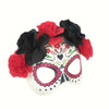 Halloween Sugar Skull Half Face Mask with Red And Black Roses