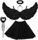 Black Angel Costume Set for Women, 4pcs