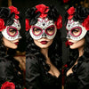 Halloween Sugar Skull Half Face Mask with Red And Black Roses
