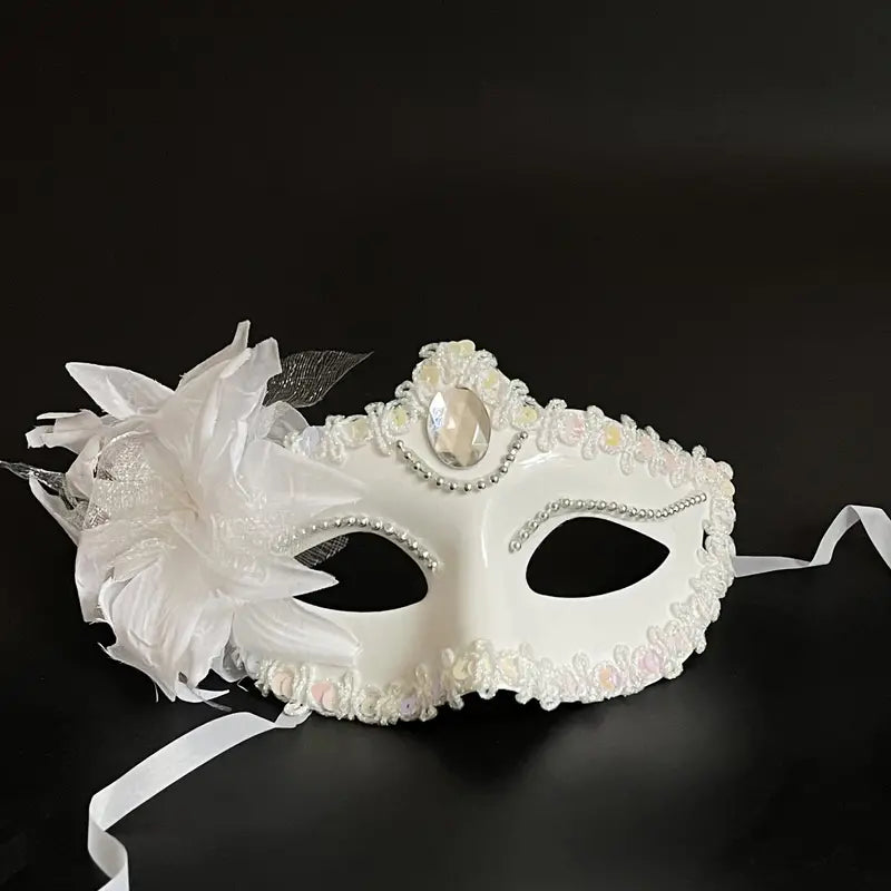 Elegant Lily Flower Diamond Mask white