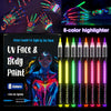 Glow-in-the-Dark  Face And Body Painting Pens And Reusable Stencil Set 8-Color