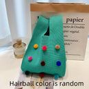 Qaranqashow Chic Colorful Pom-Pom Decor Tote Bag green