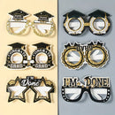 Graduation Paper Glasses - Black & Golden "GRAD" Photo Booth Props 6 pcs