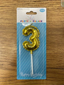 Birthday Number 3 gold Candle