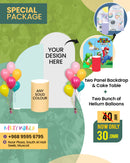 Budget-Friendly Party Set – Two Backdrops, Cake Table & Helium Balloons