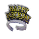 Glittered Happy Birthday Tiaras black and gold colors 6 pcs