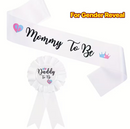 Gender Reveal Decorations Including Sash And Badge for Mom & Dad