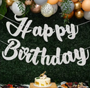 Happy Birthday Glitter Banner - Silver