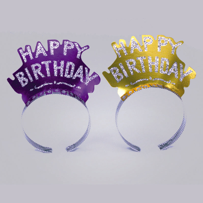 Glittered Happy Birthday Tiaras multi colors 6 pcs