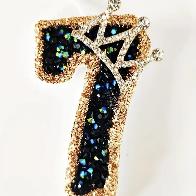 Number 7 Black Diamond Crown Birthday Number Candle