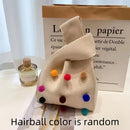 Qaranqashow Chic Colorful Pom-Pom Decor Tote Bag white