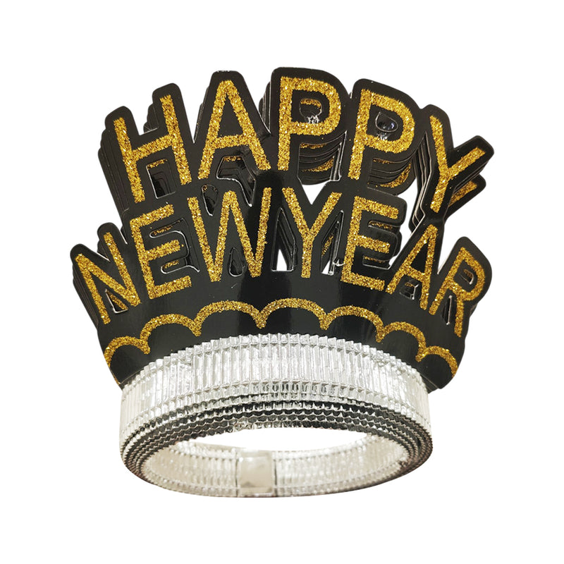 New Years Eve Tiara black with gold glitter 6 pcs