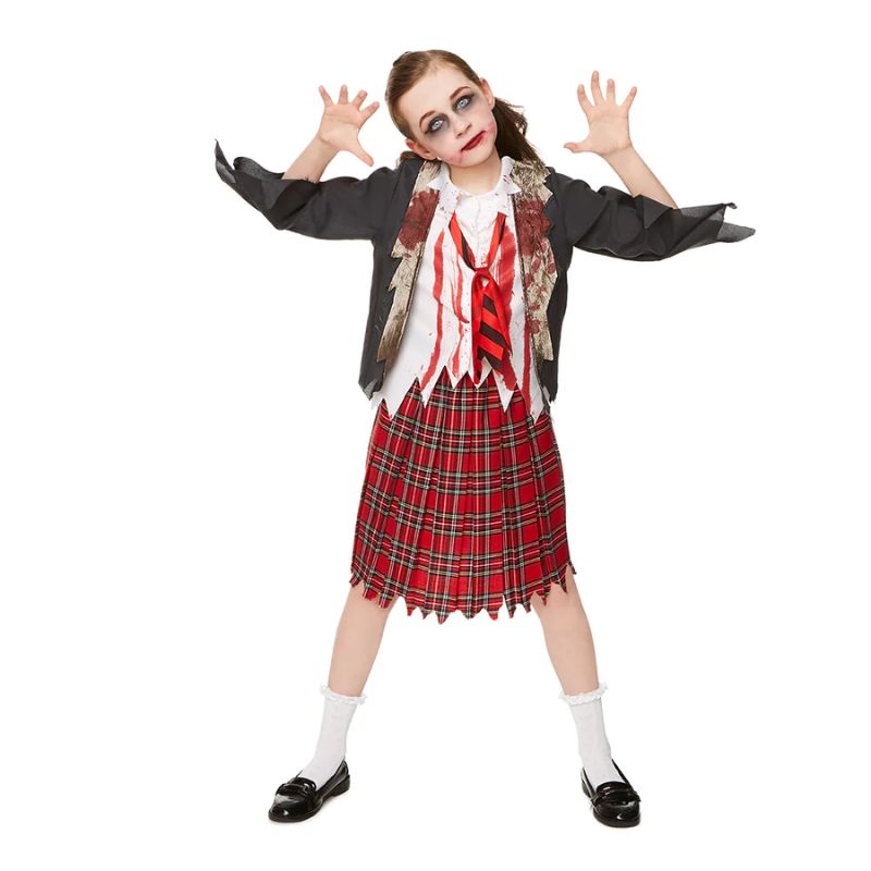 Zombie School Uniform Girl Dress Up Kids Halloween Costume
