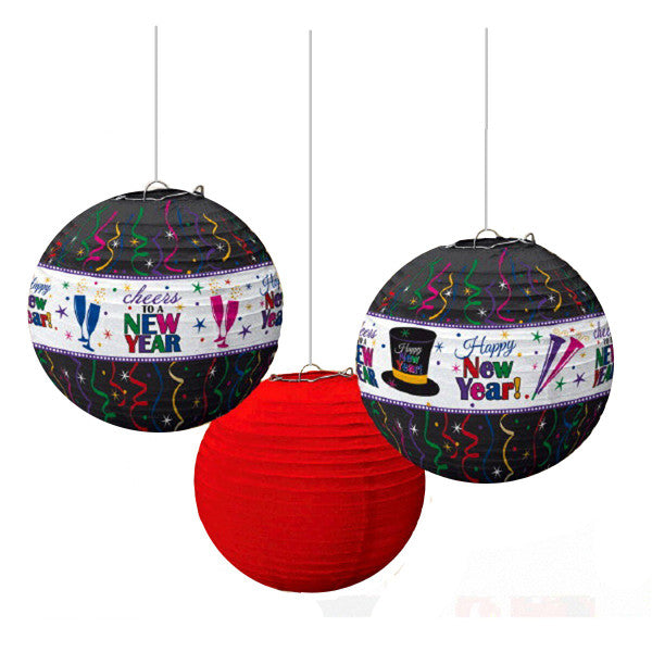 Happy New Year Printed Lantern- Jewel Tone 3pcs