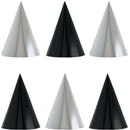 BLACK & WHITE FOIL PARTY HATS 12 pcs
