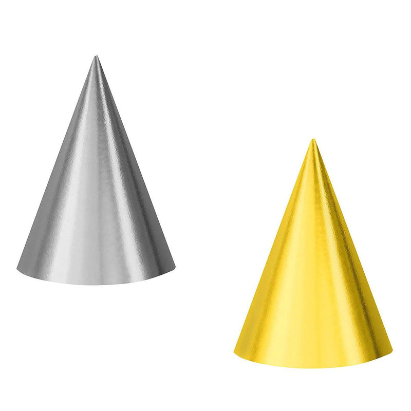 SILVER & GOLD FOIL PARTY CONE HATS