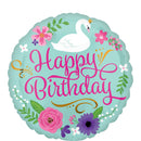 HAPPY BIRTHDAY FLORAL SWAN FOIL BALLOON 18"