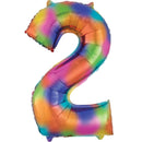 RAINBOW SPLASH NUMBER 2 SUPERSHAPE FOIL BALLOON 50X88CM