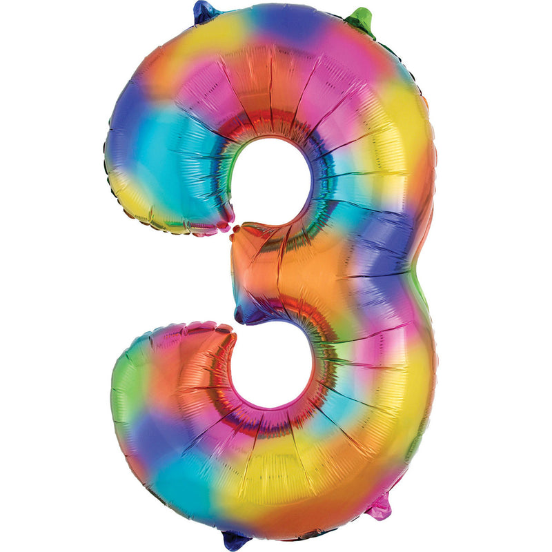 RAINBOW SPLASH NUMBER 3 SUPERSHAPE FOIL BALLOON 53X88CM