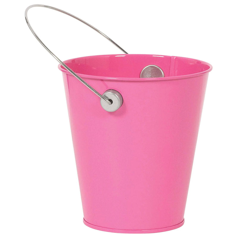 Bright Pink Metal Bucket With Handle