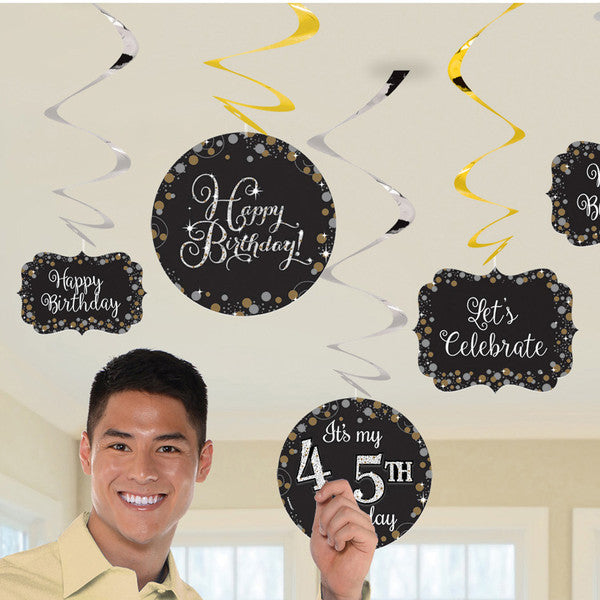 SPARKLING CELEBRATION ADD-ANY-AGE FOIL SWIRL HANGING DECORATIONS