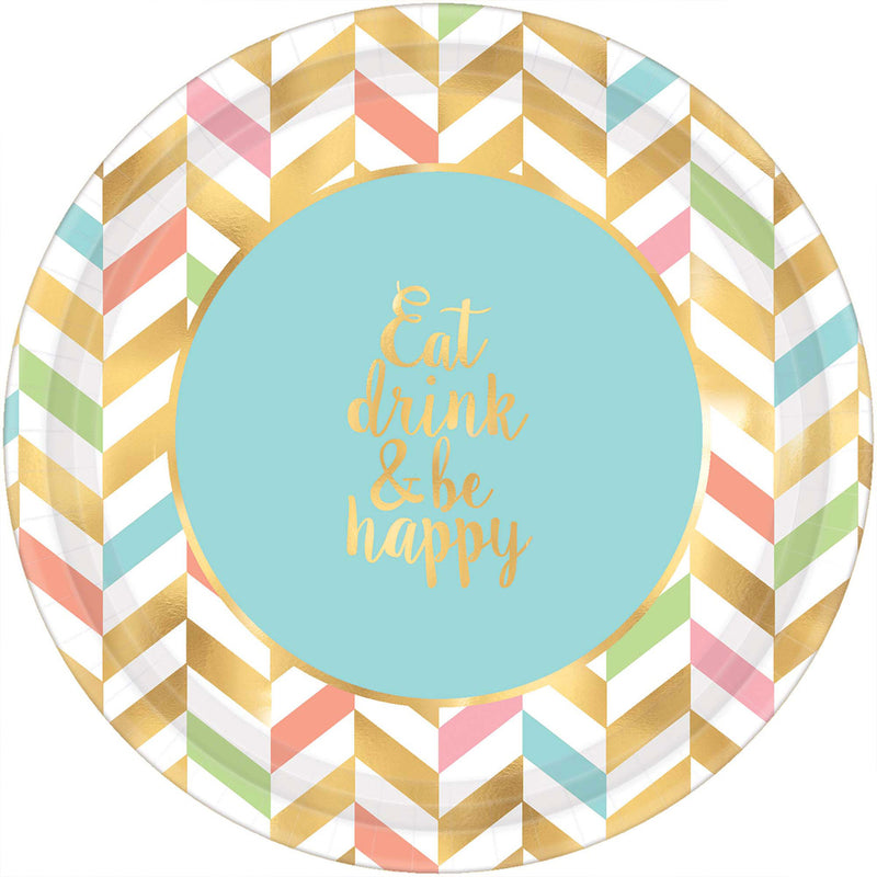 Eat, Drink & Be Happy Paper Plates 10.50in, 8pcs