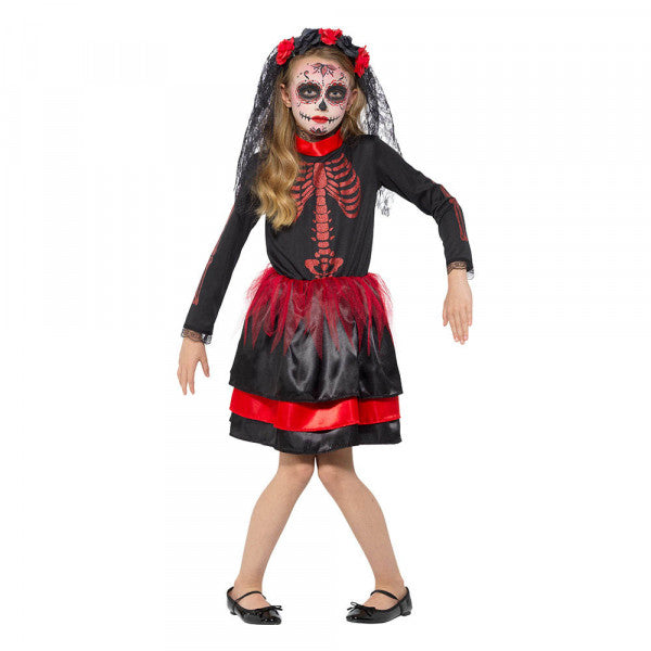 Red Day Of The Dead Senorita Kids Halloween Dress Up Costume